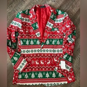 Suitmeister Slim-Fit Nordic Christmas Red Blazer- Size XL